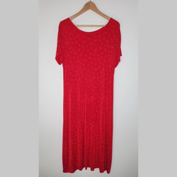 Vintage MOLLY MALLOY Slinky Red Heart Print Midi Dress Size L Valentine Sparkly - Picture 4 of 9